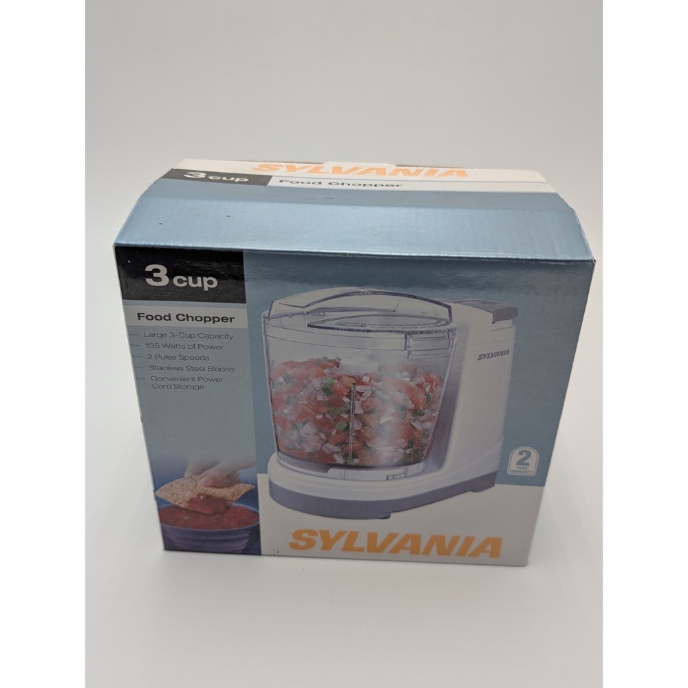 Sylvania 3 Cup Electric Food Chopper 135W 2-Speed White/Clear w/ Bowl & Lid